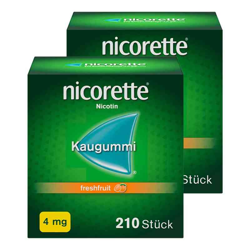 Nicorette 4mg Nikotinkaugummi freshfruit zur Rauchentwöhnung 2x210 stk von Johnson & Johnson GmbH (OTC) PZN 08102008
